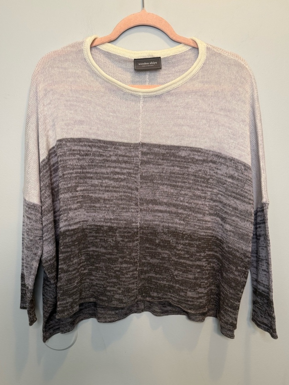 Wooden Ships Ombre Colorblock Knit Crewneck Sweater Gray S/M
